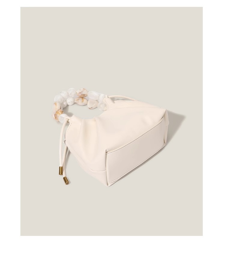 Womens New Shoulder Crossbody Bag with Beaded Handle and Pleated Design